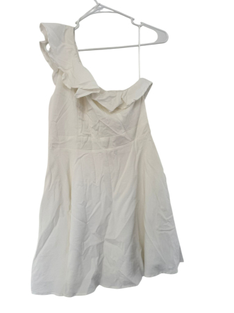 Rochii - Rochie albă asimetrică cu volan pe un umăr