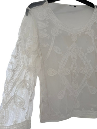 Bluză elegantă din tull cu broderie geometrică [2]
