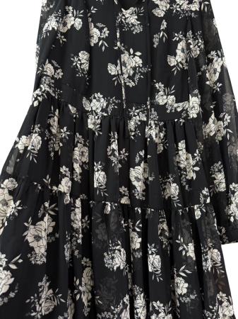 Rochie lungă, elegantă, cu imprimeu floral alb pe fond negru [2]