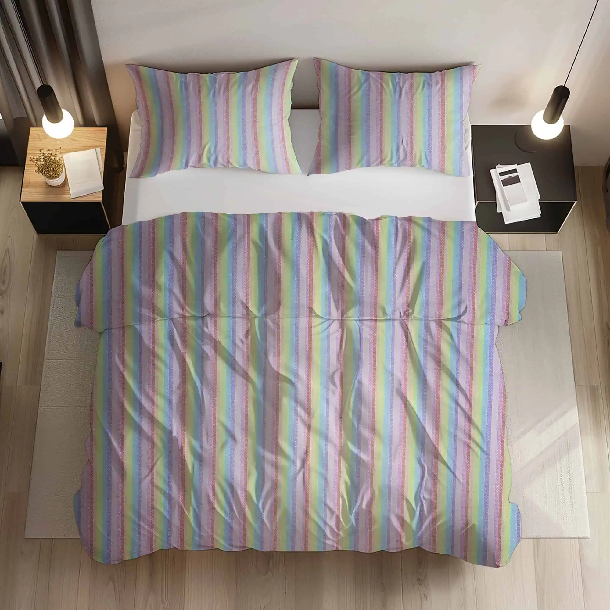 Set Lenjerie Pat Bumbac Standard Dungi Multicolore Pastel Fermoar [1]