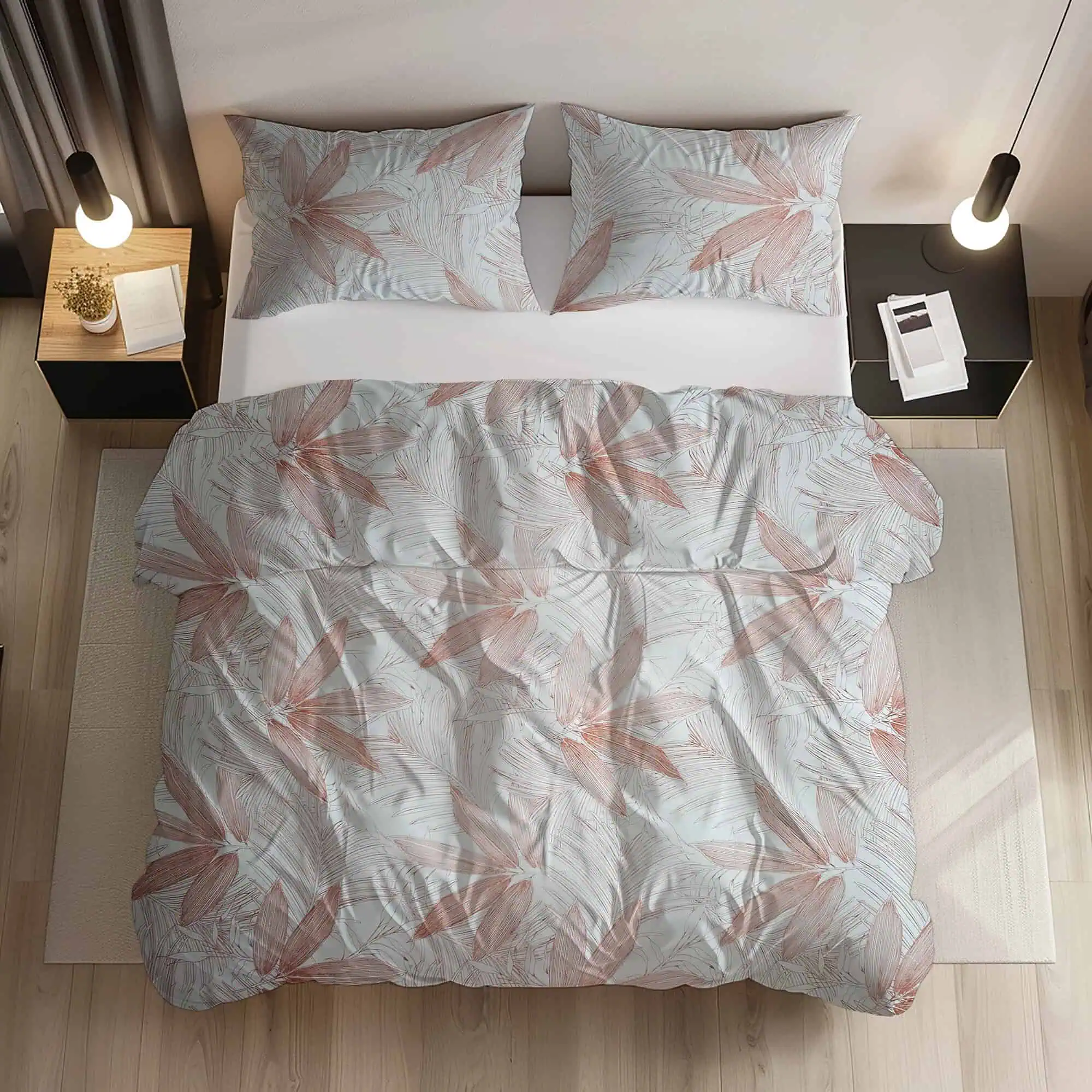 Set Lenjerie Pat Bumbac Frunze Roz - Husa Pilota + Fata Perna [1]