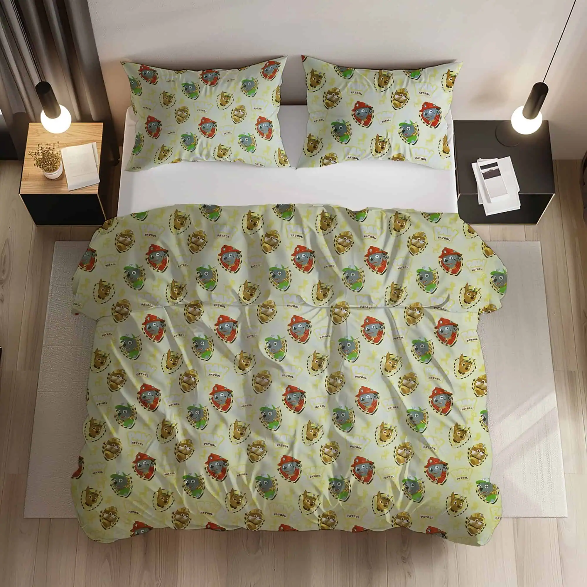 Set Lenjerie Pat Paw Patrol Bumbac Standard Cu Fermoar - Imprimeu Masti Personaje Copii [1]