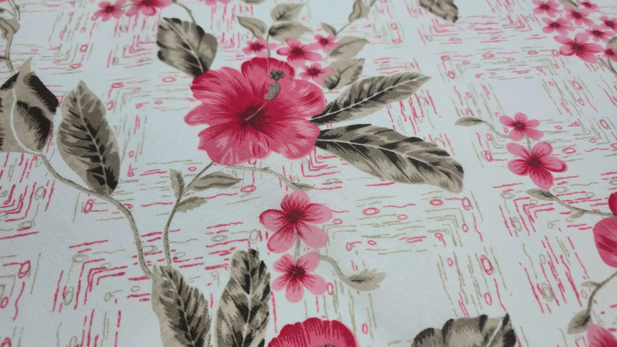 Lenjerie pat bumbac model Tropical Hibiscus bleu roz vedere ansamblu [4]