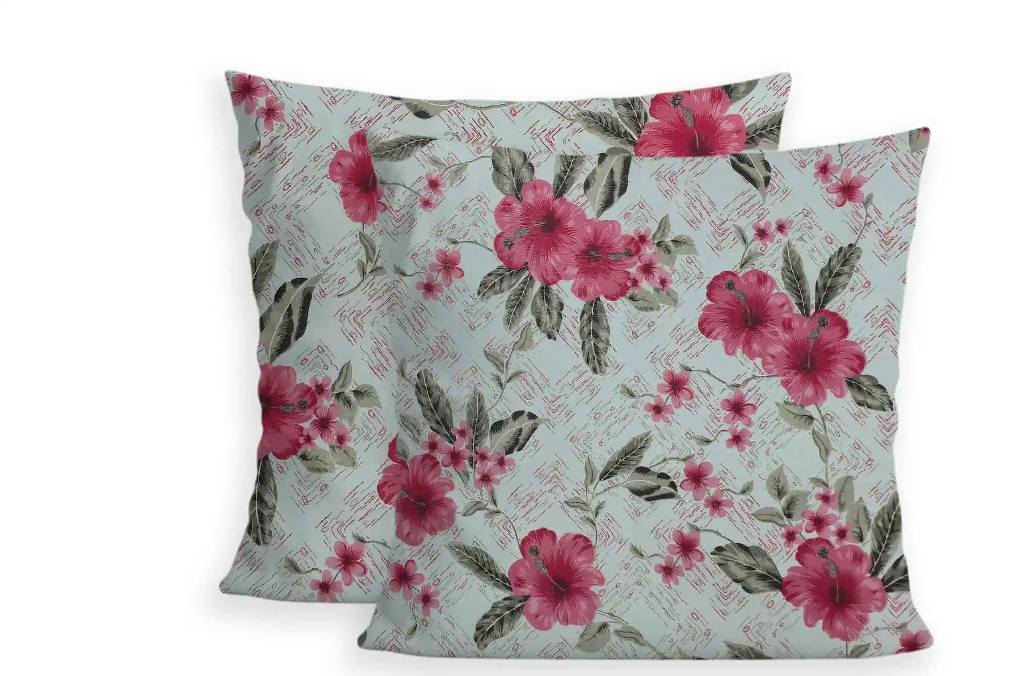 Lenjerie pat bumbac model Tropical Hibiscus bleu roz vedere ansamblu [3]