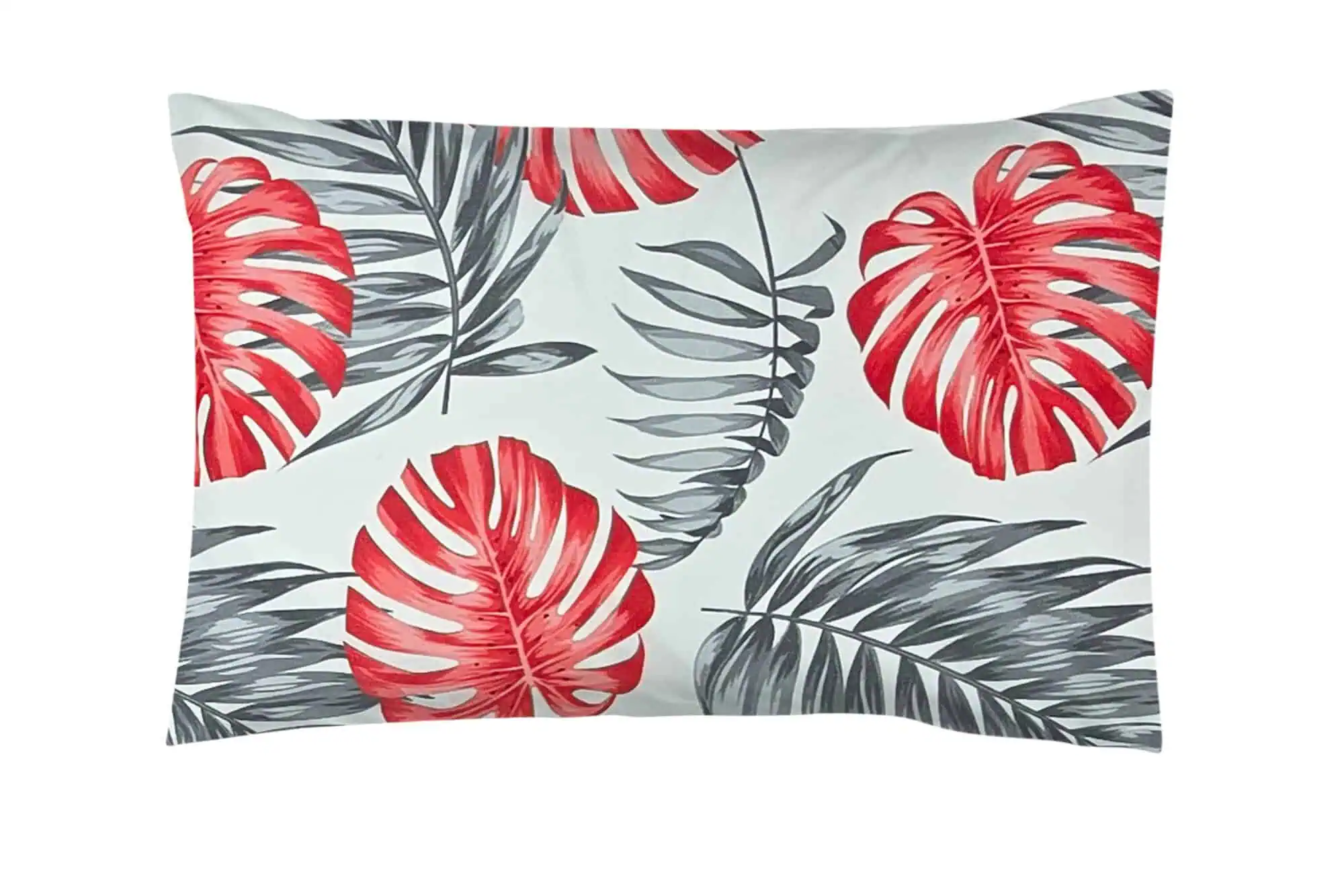 Set lenjerie pat din bumbac ranforce model tropical rosu alb configurabil [4]