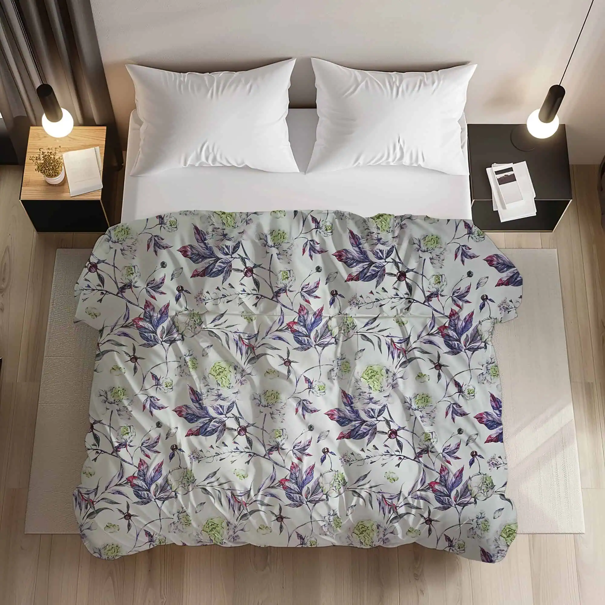 Set lenjerie de pat bumbac ranforce model floral acuarela [2]