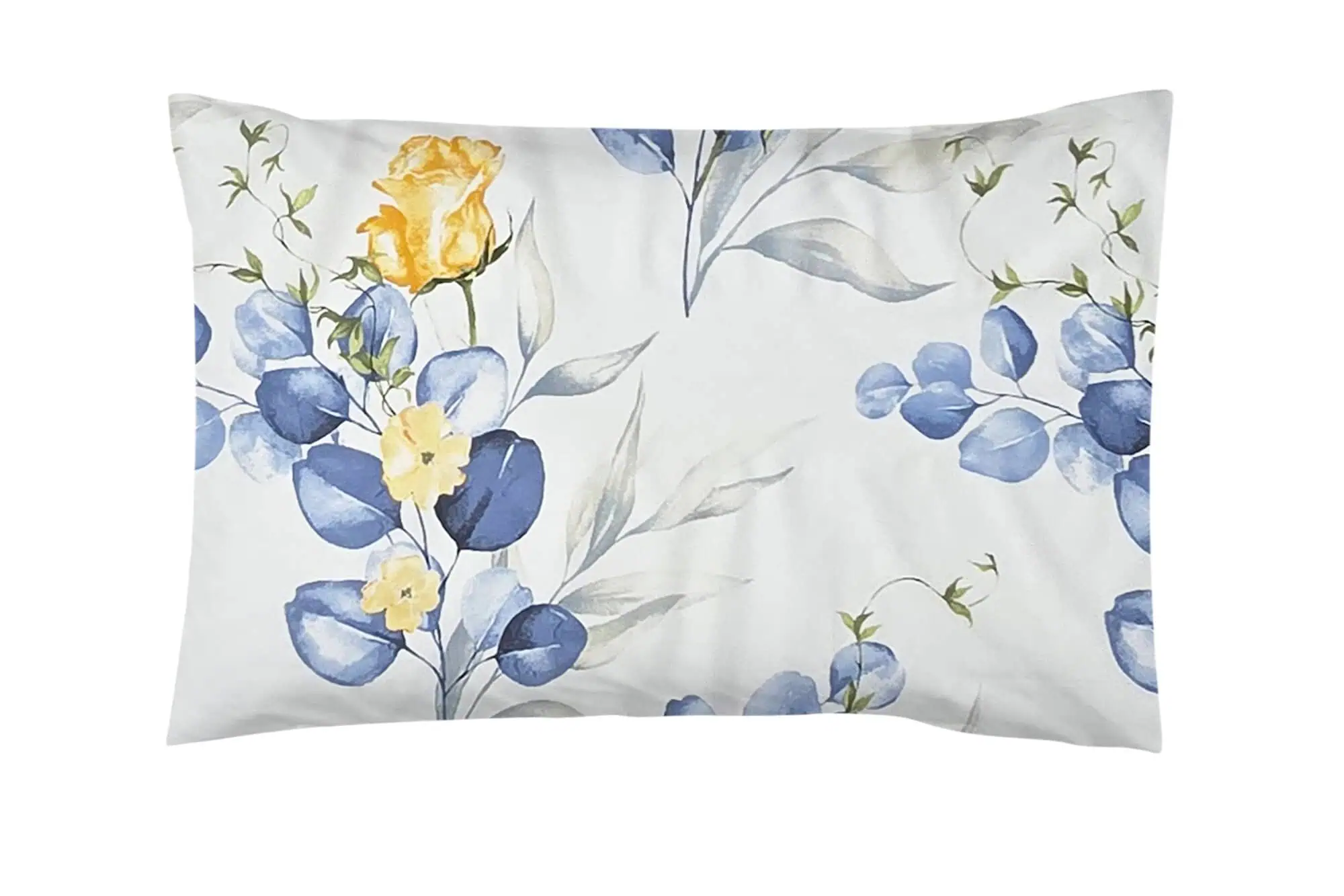 Set lenjerie de pat bumbac ranforce model floral galben si albastru pe alb [4]