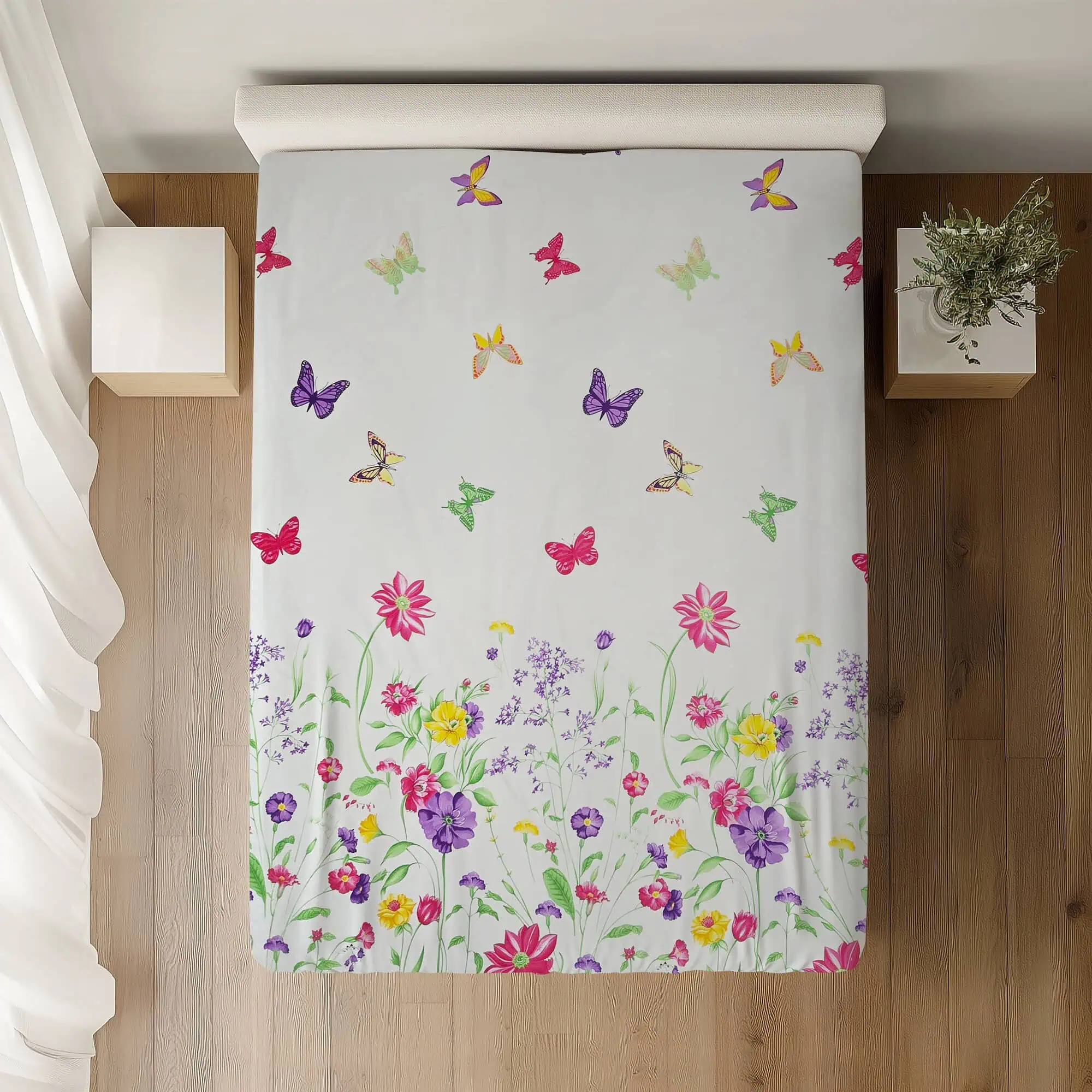 Set lenjerie configurabila din bumbac ranforce model floral cu fluturi [3]