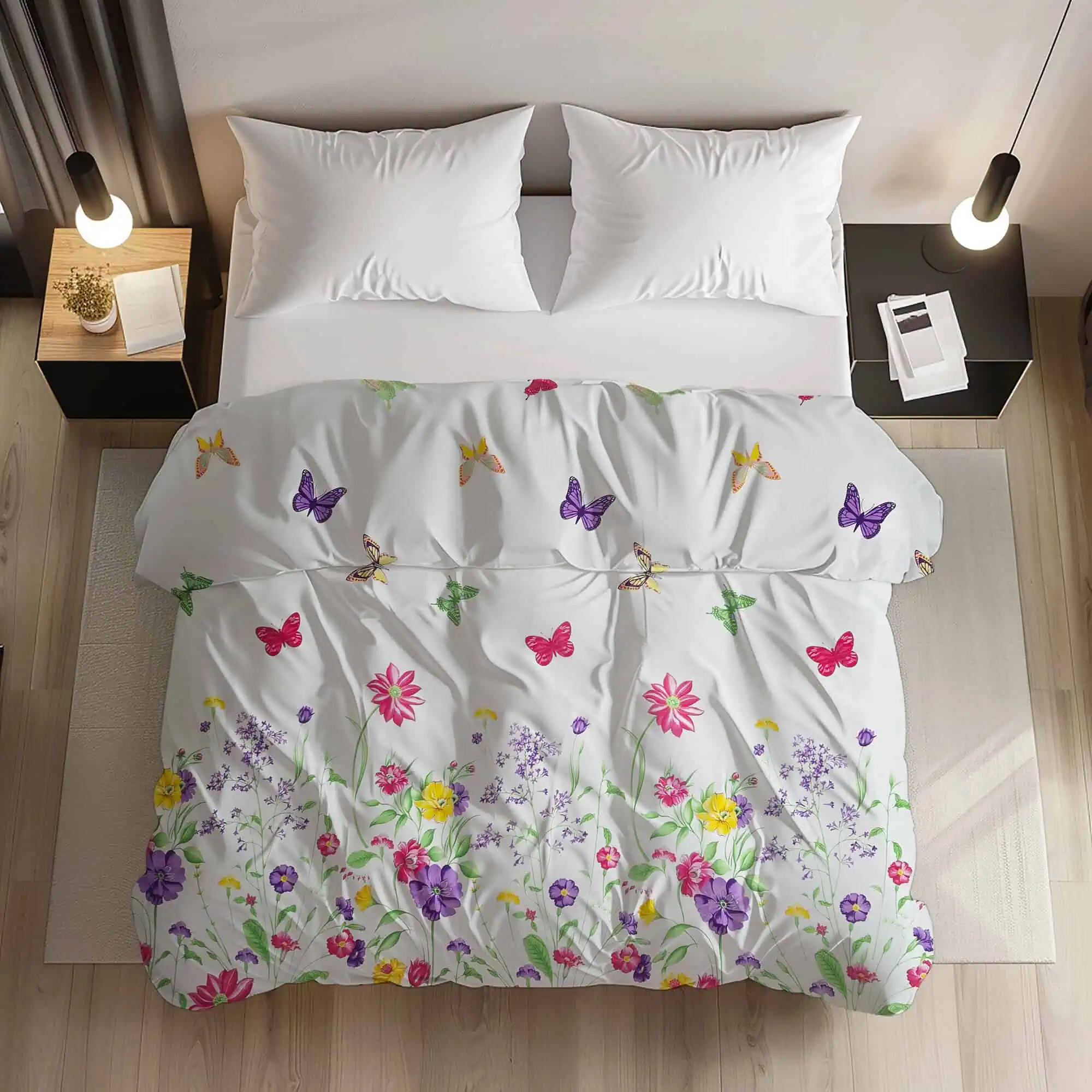 Set lenjerie configurabila din bumbac ranforce model floral cu fluturi [2]