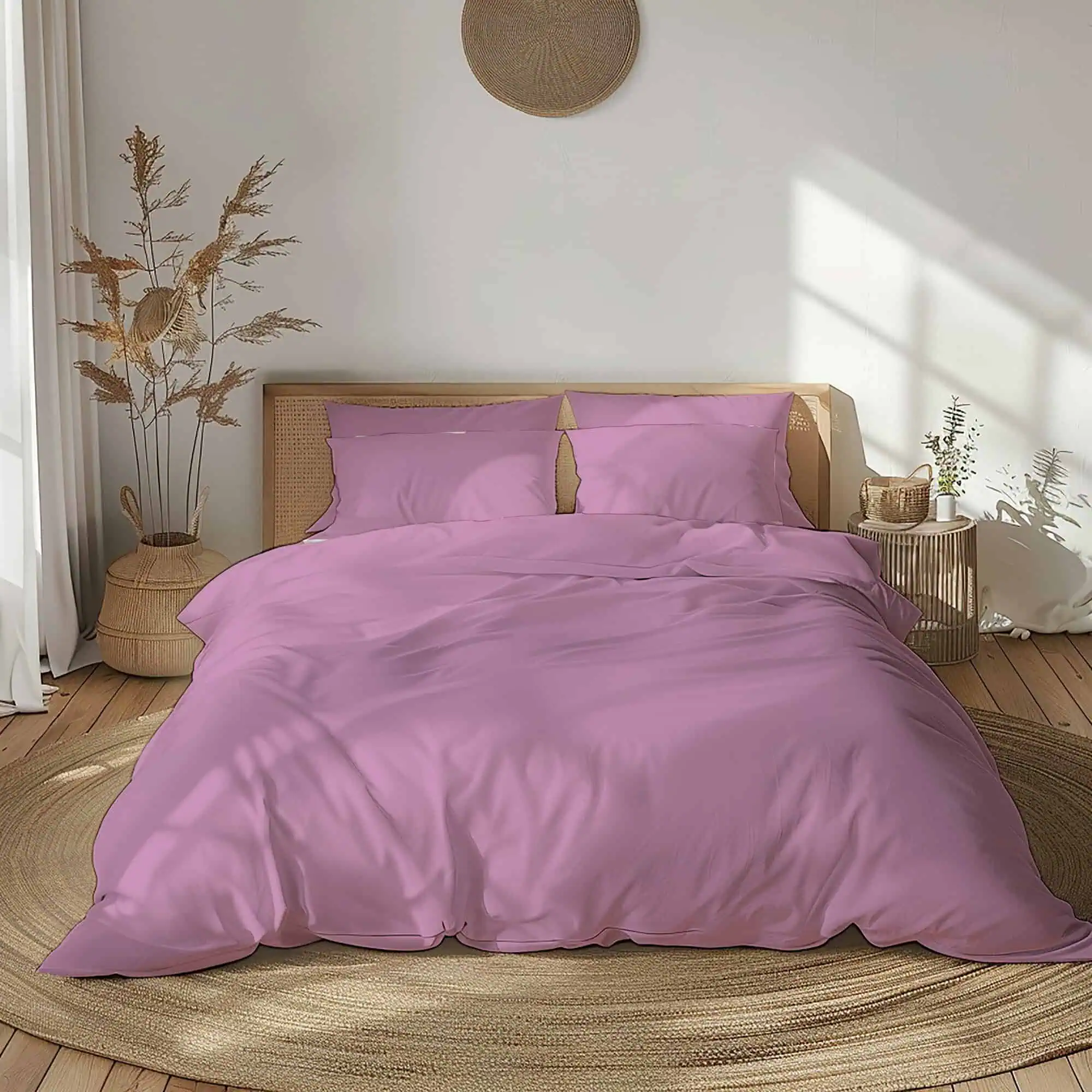 Set lenjerie de pat bumbac ranforce model uni roz [1]