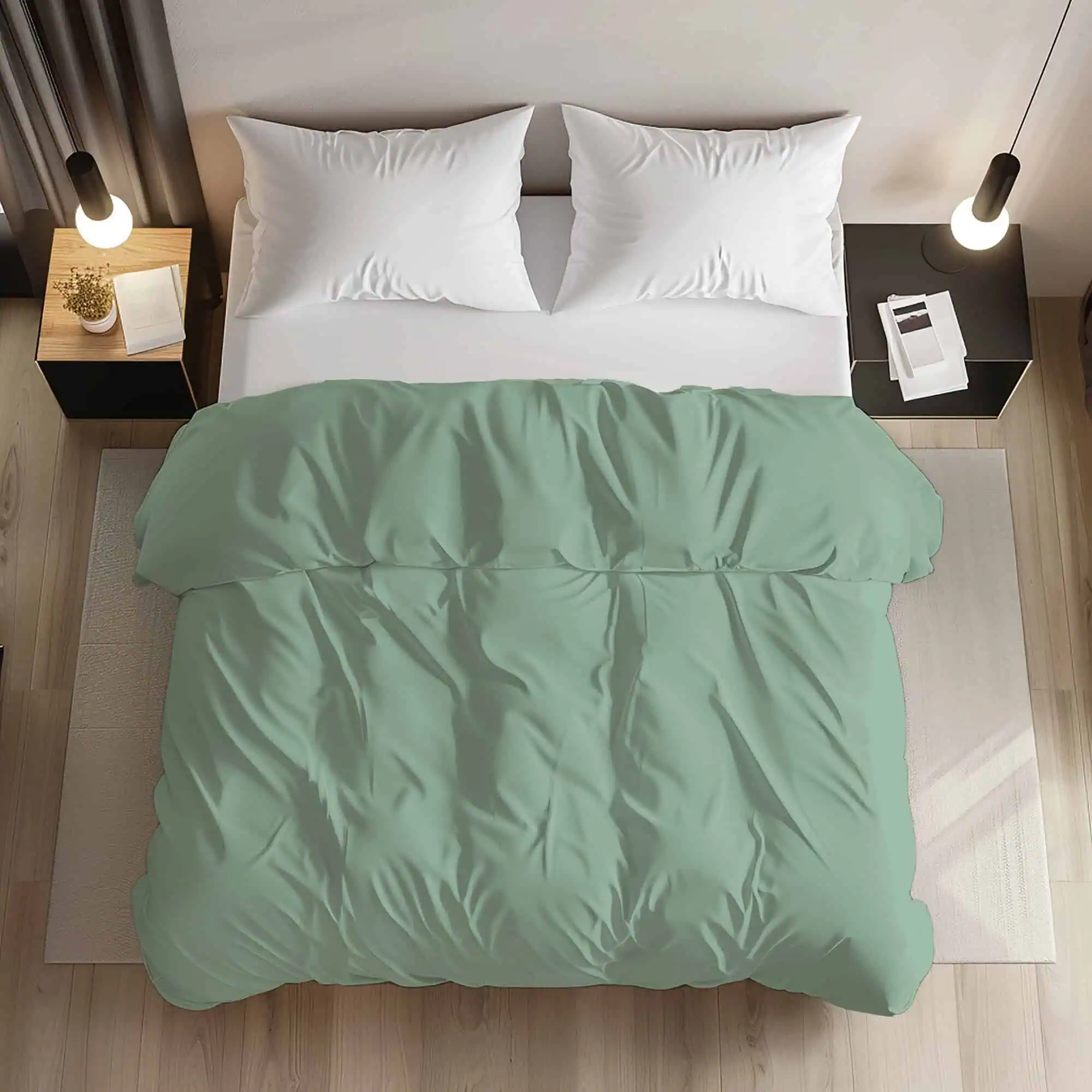 Set lenjerie pat 100% bumbac ranforce , model Uni Verde 7428 [2]