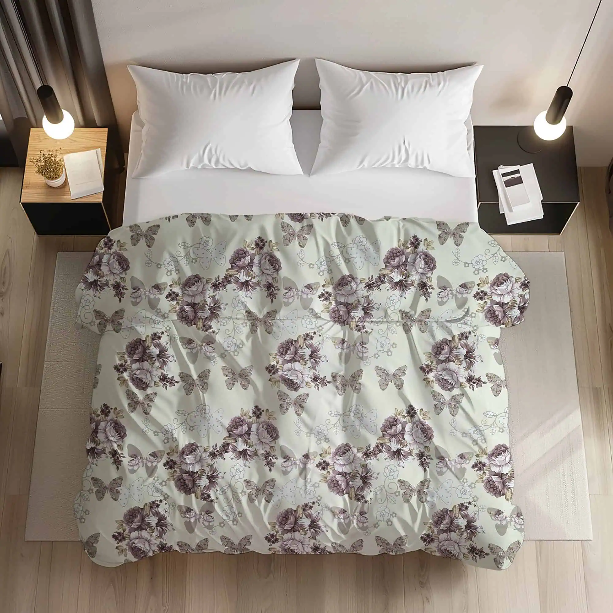 Set lenjerie bumbac standard model floral cu fluturi configutrabila [2]