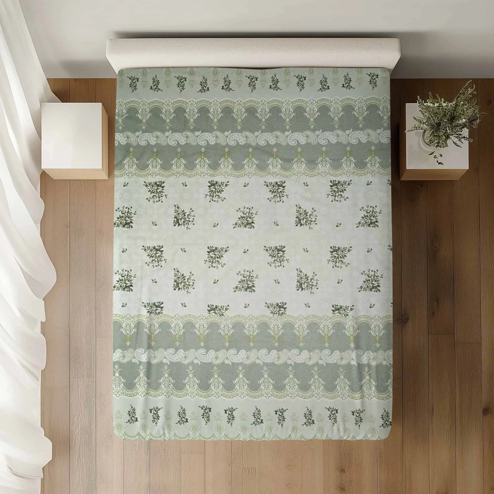 Set lenjerie bumbac standard model floral verde gri configurabila [3]