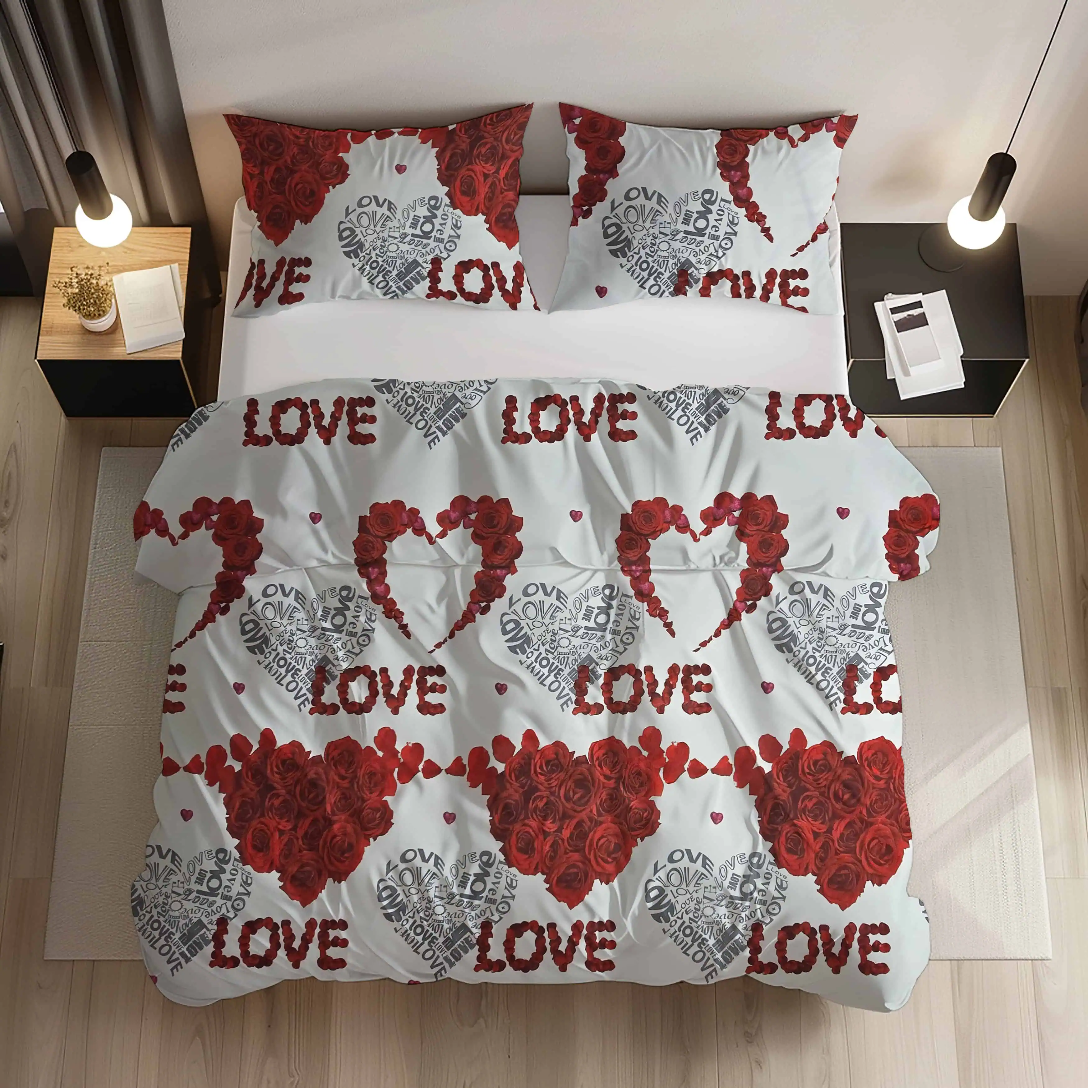 Oferte&Lichidari - Set lenjerie de pat romantică cu inimioare LOVE