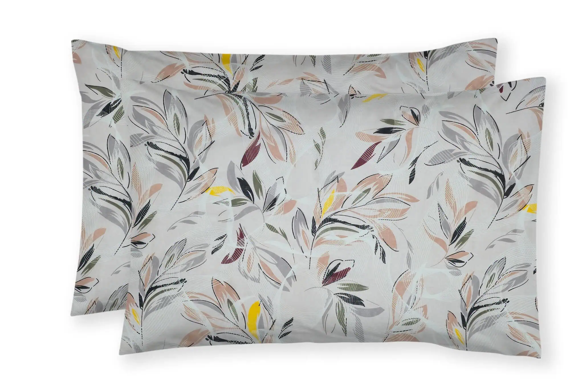 Lenjerie pat bumbac model Artistic Leaves bej galben vedere ansamblu [1]