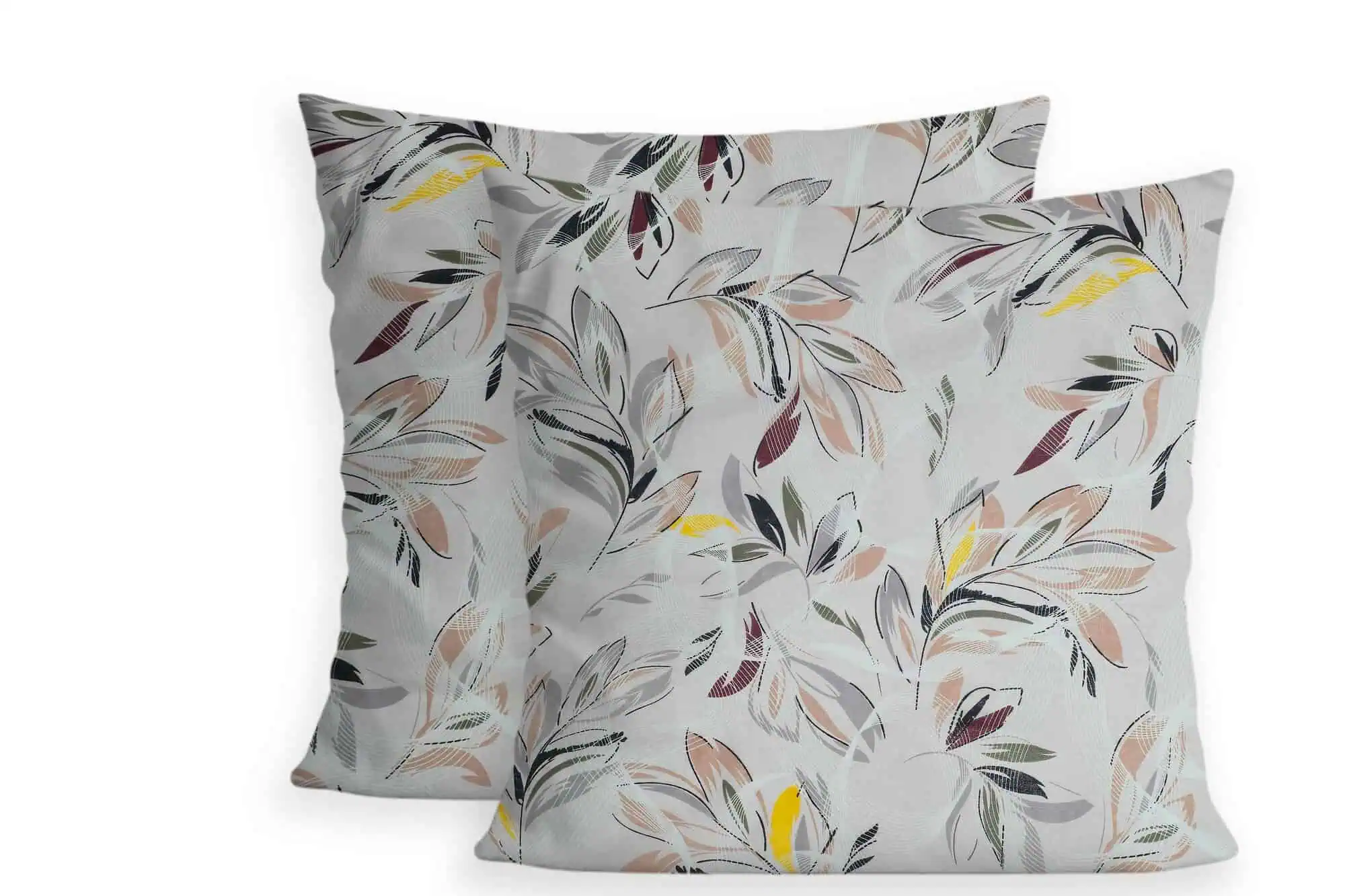 Lenjerie pat bumbac model Artistic Leaves bej galben vedere ansamblu [2]