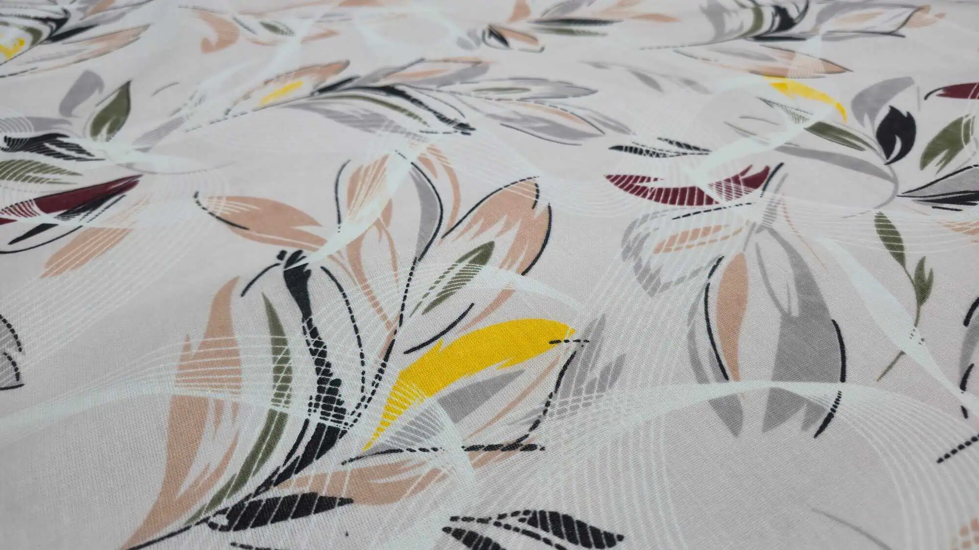 Lenjerie pat bumbac model Artistic Leaves bej galben vedere ansamblu [3]