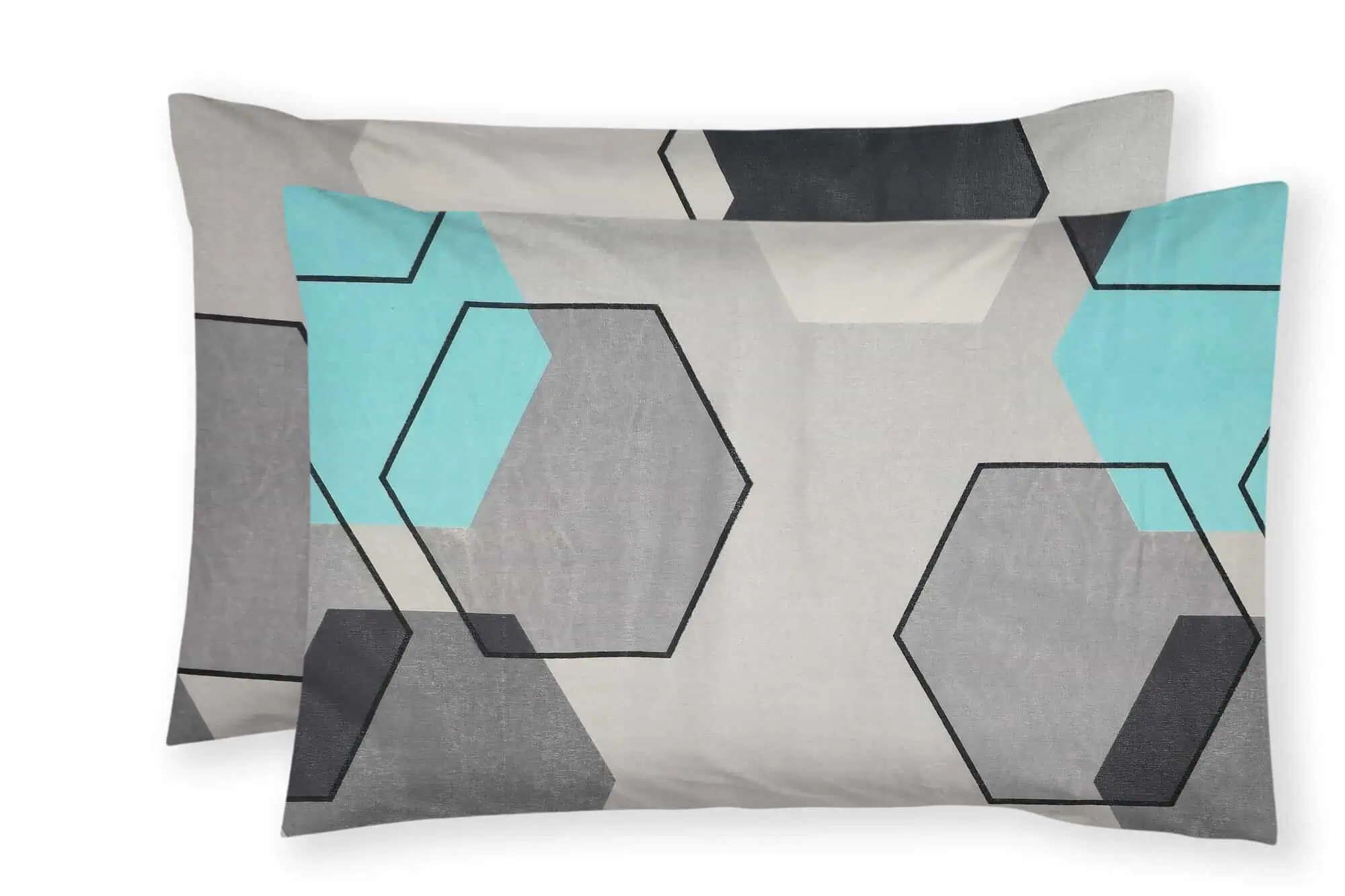 Lenjerie pat bumbac configurabila model Hexagon Modern gri turcoaz vedere ansamblu [1]