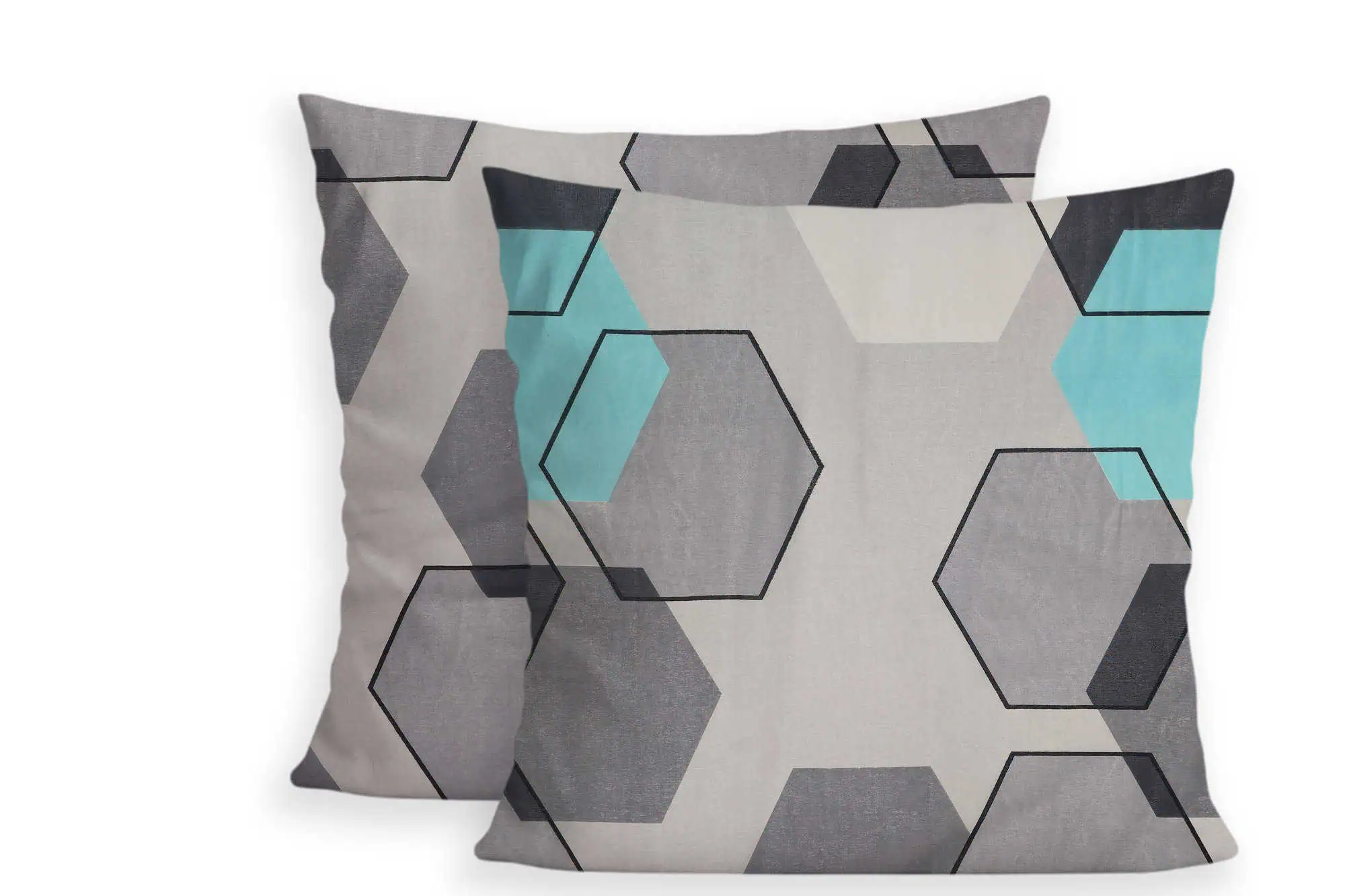 Lenjerie pat bumbac configurabila model Hexagon Modern gri turcoaz vedere ansamblu [2]