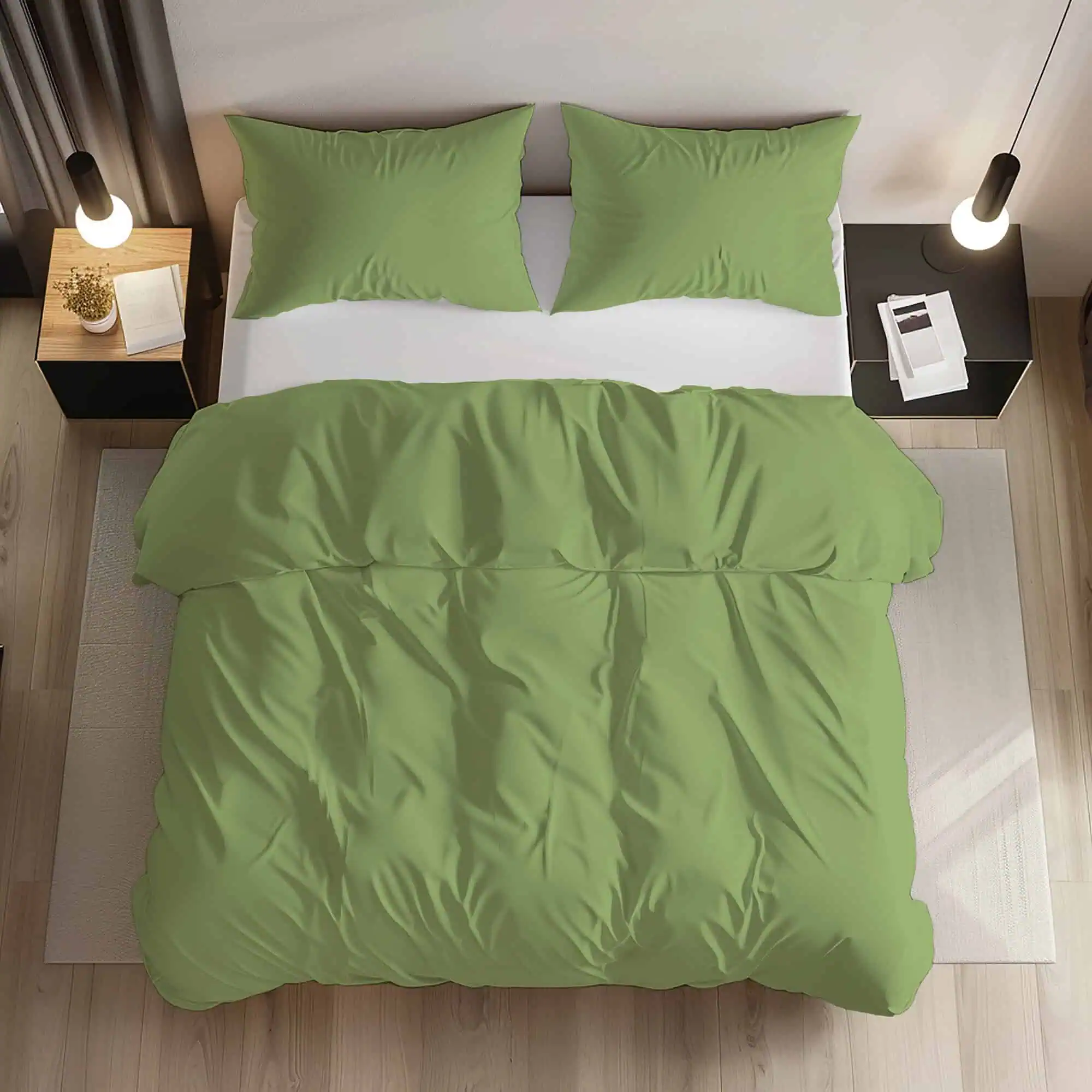 Set Lenjerii de Pat - Lenjerie pat bumbac organic mercerizat model Pure Organic Green vedere ansamblu