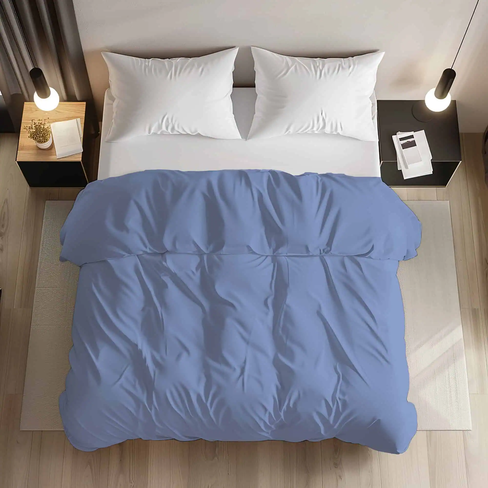 Set lenjerie bumbac ranforce model albastru uni [1]