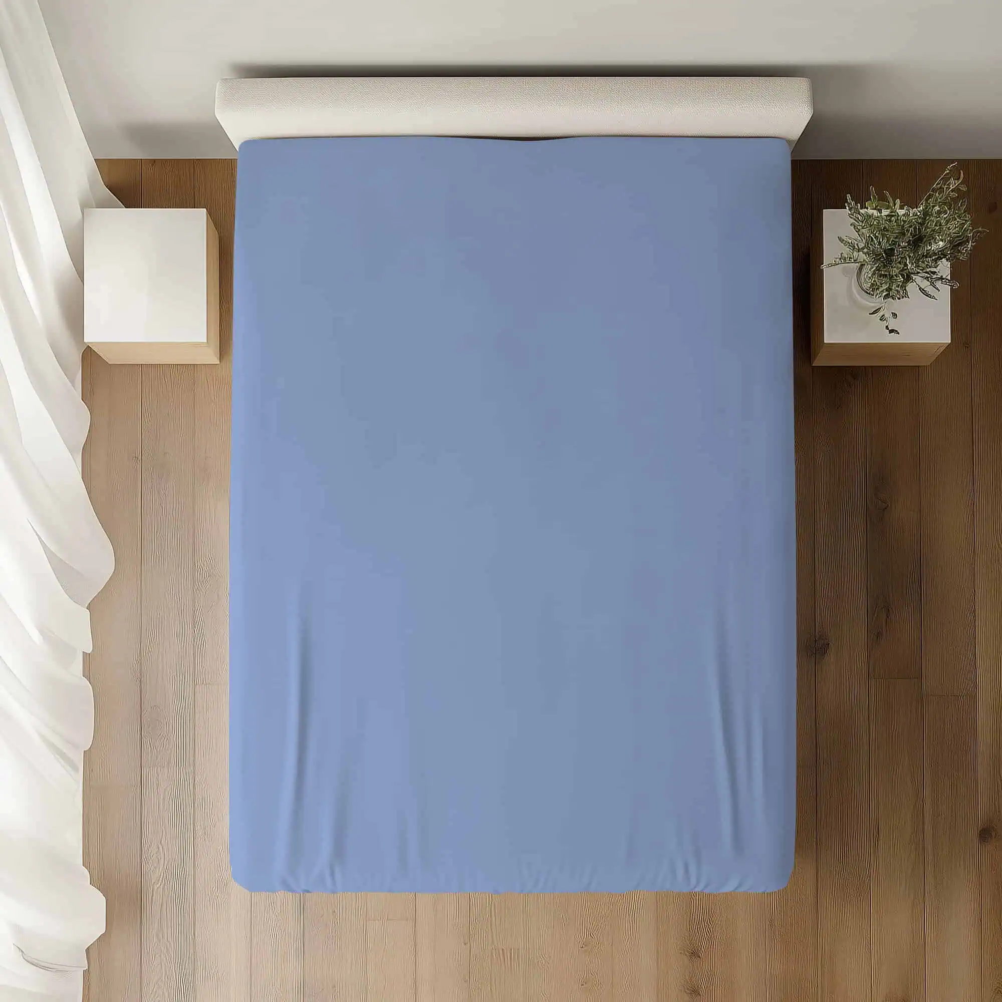 Set lenjerie bumbac ranforce model albastru uni [2]