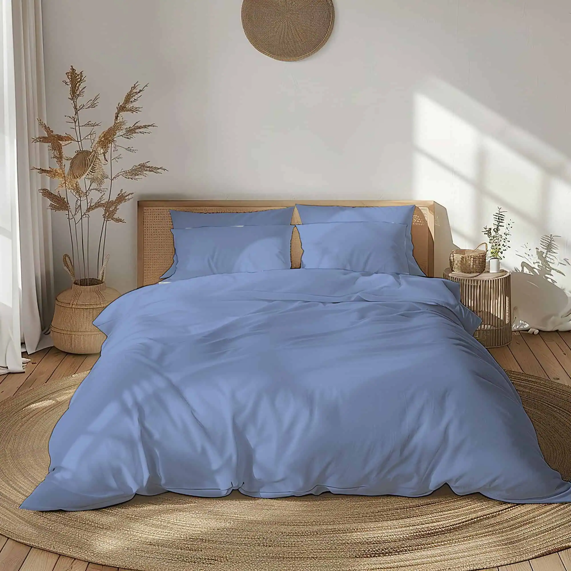 Bumbac Ranforce - Set lenjerie bumbac ranforce model albastru uni