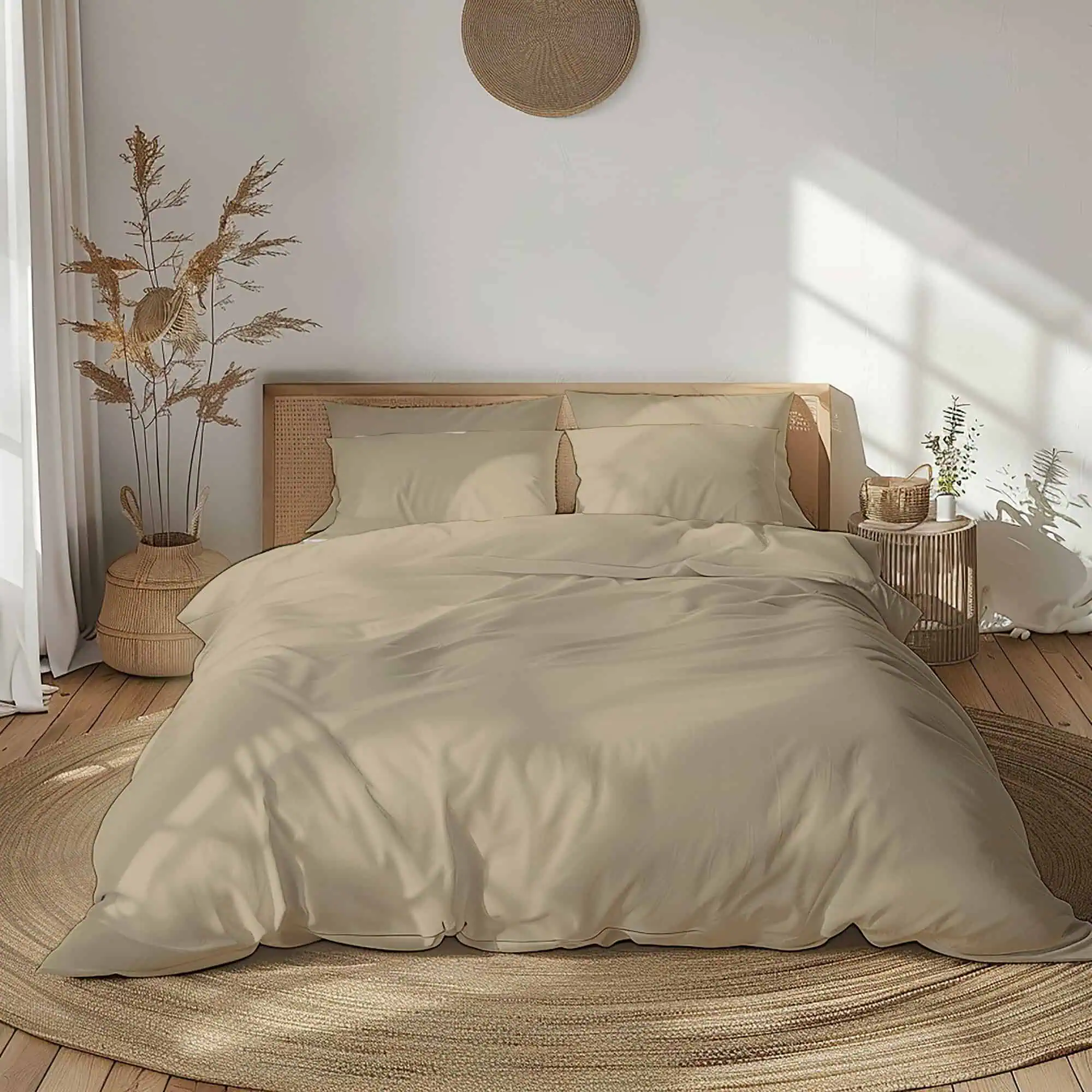 Set lenjerie pat 100% bumbac ranforce , model Bej Uni [0]