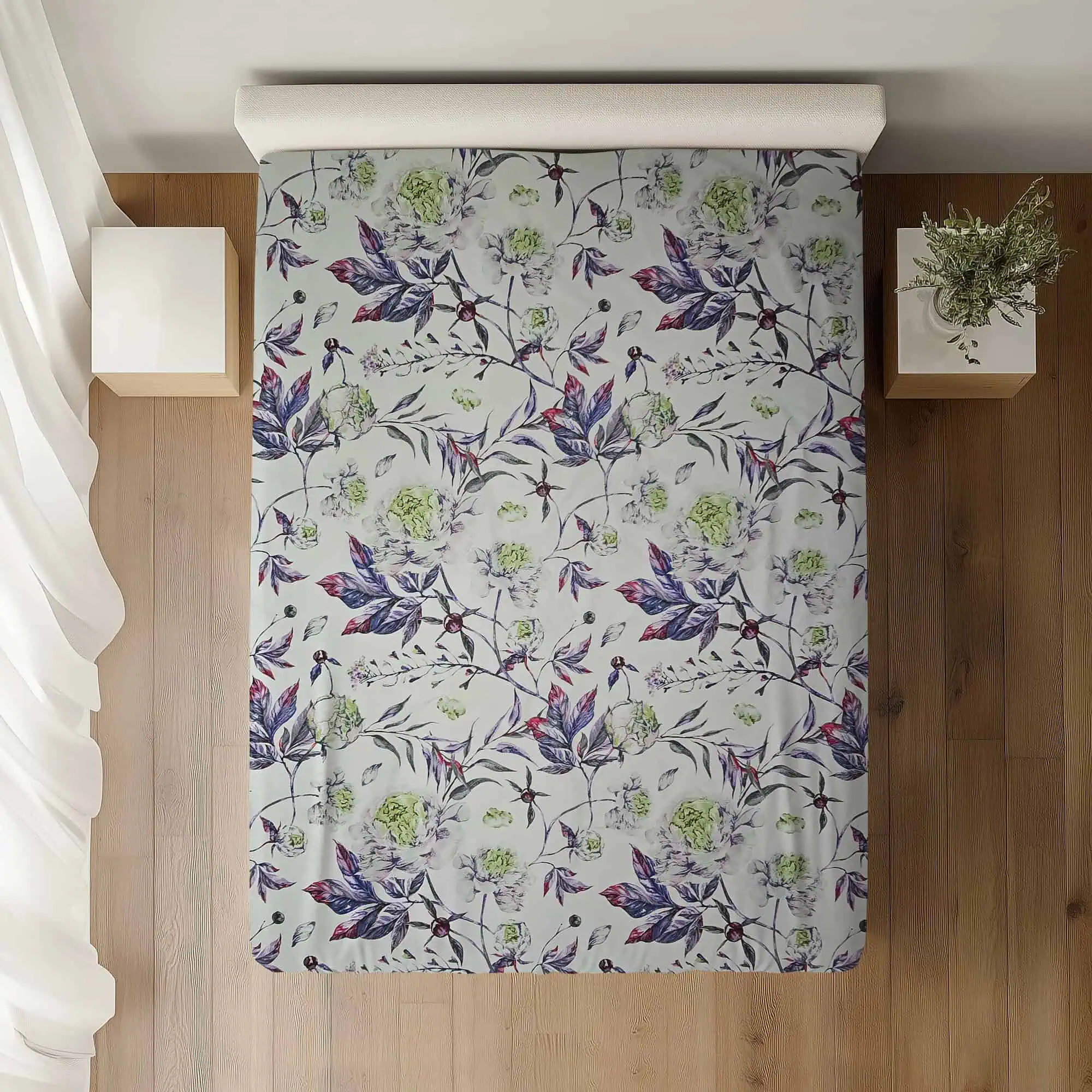 Set lenjerie de pat bumbac ranforce model floral acuarela [2]