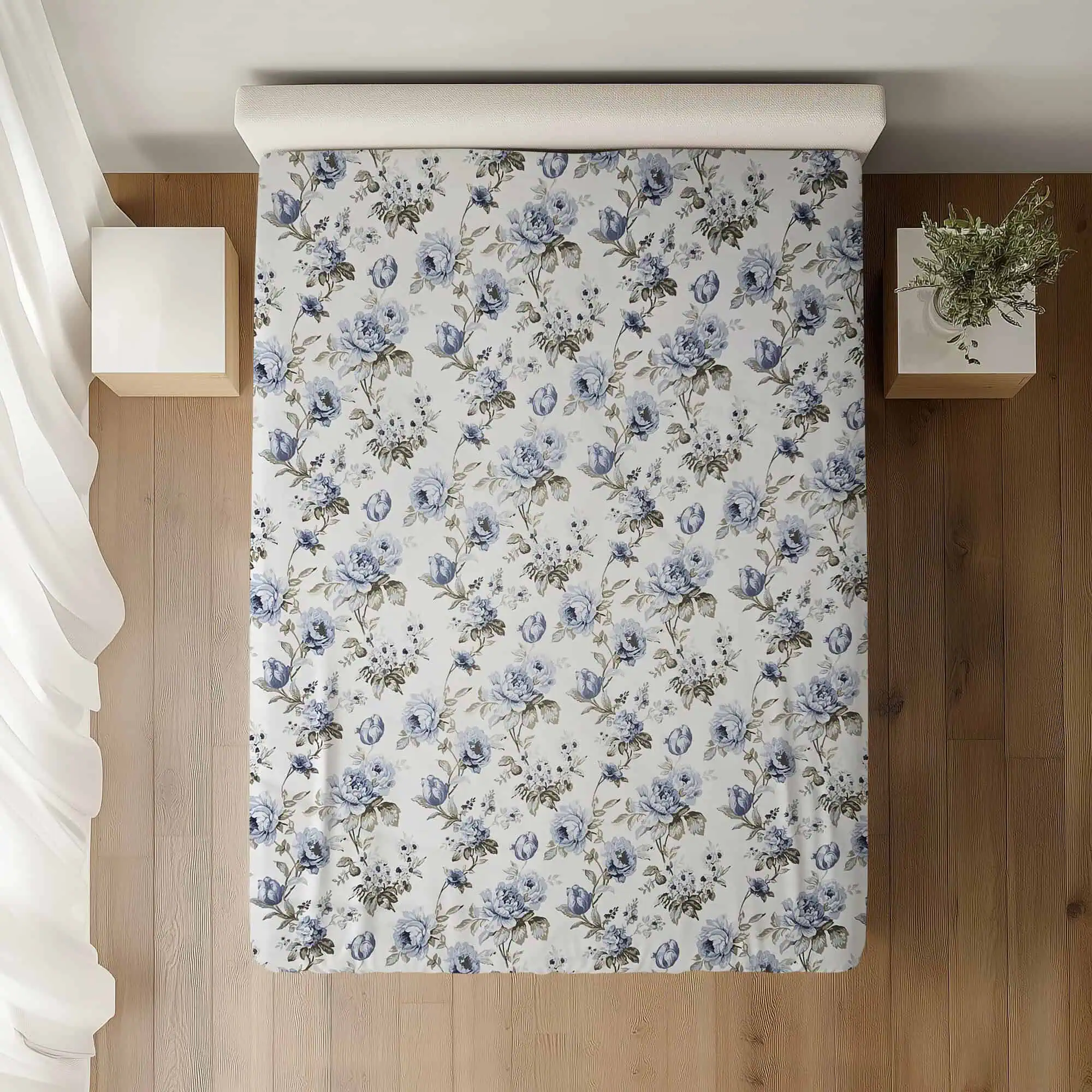 Set lenjerie 100%bumbac ranforce model floral albastru alb [2]