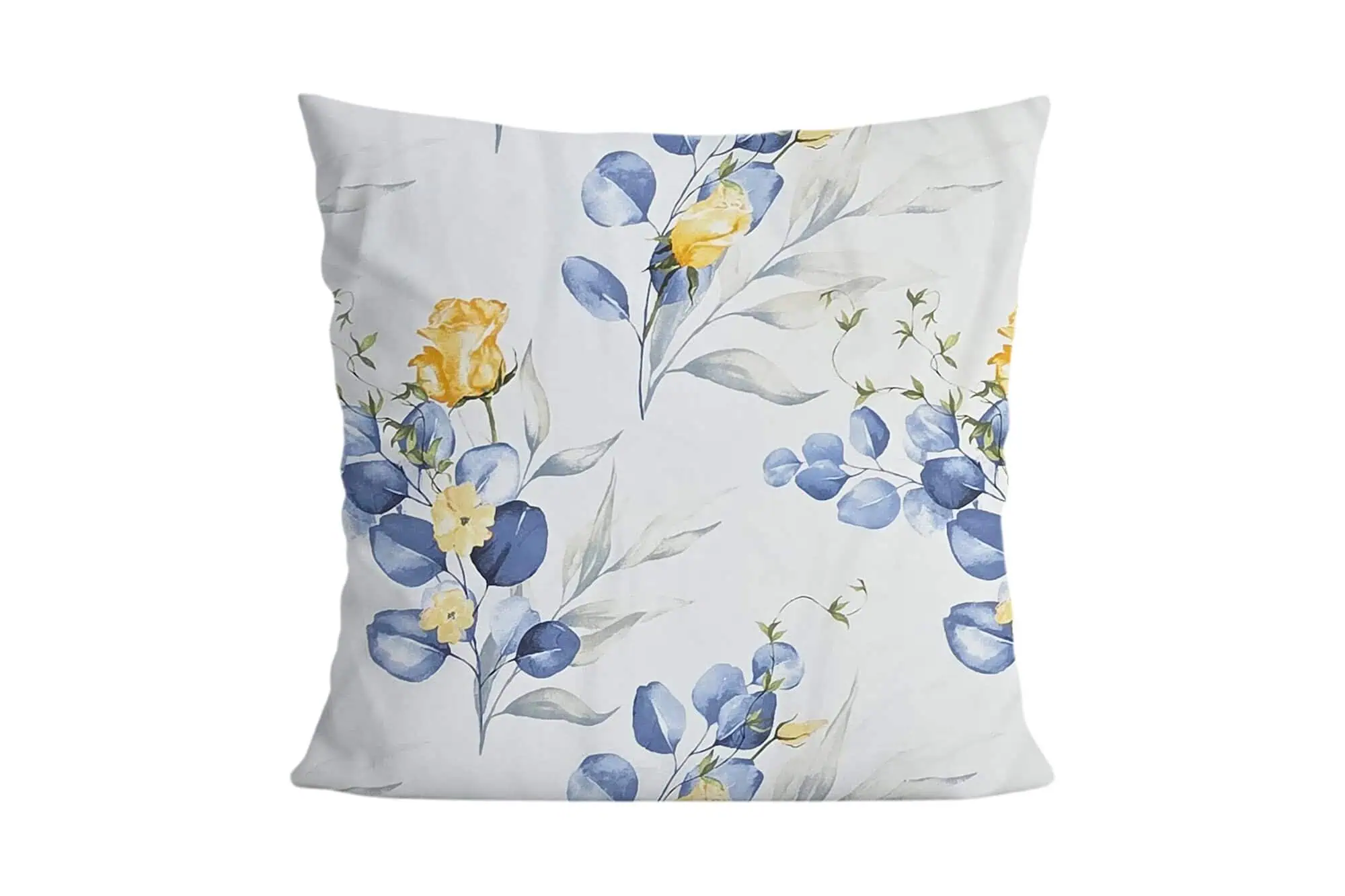 Set lenjerie de pat bumbac ranforce model floral galben si albastru pe alb [4]