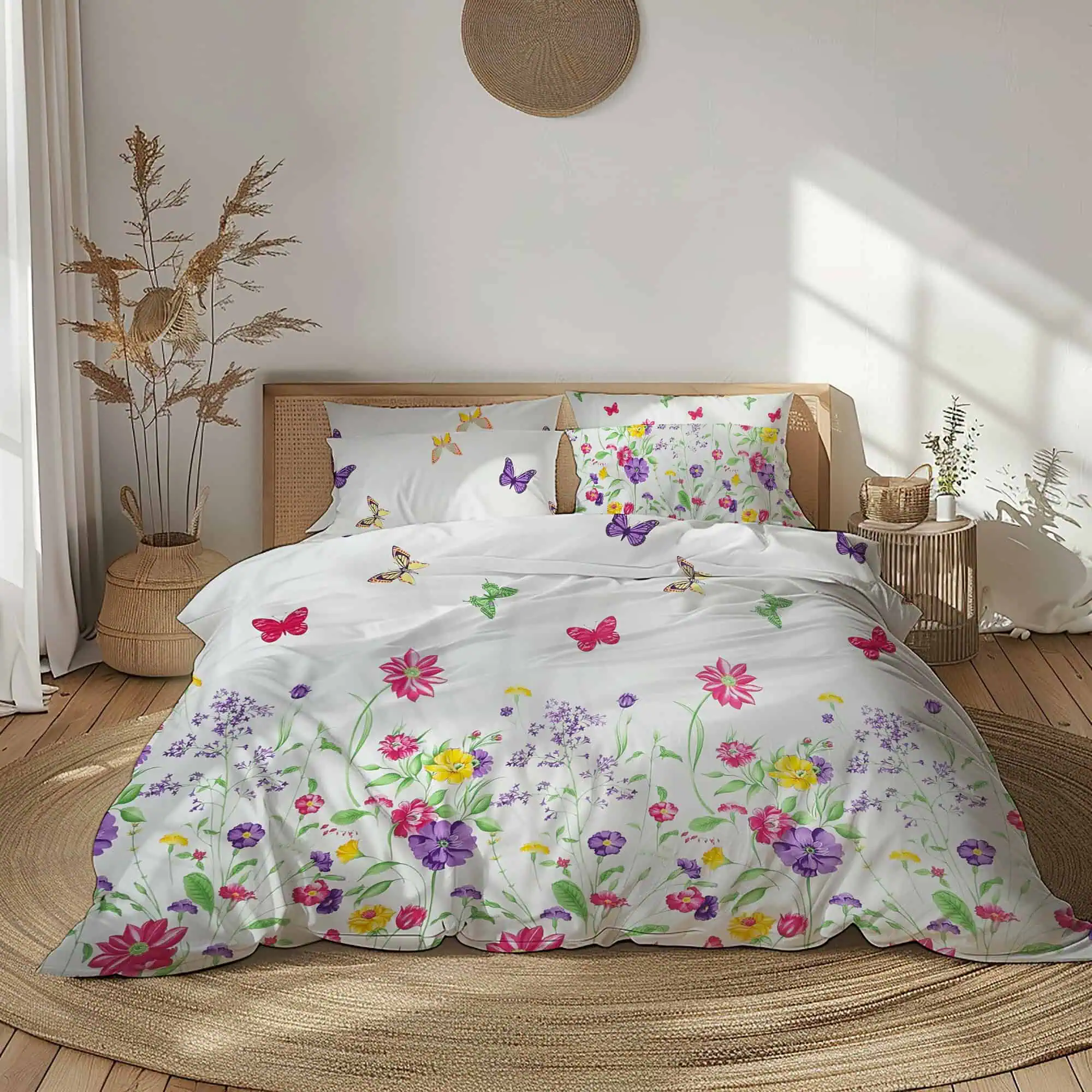Bumbac Ranforce - Set lenjerie configurabila din bumbac ranforce model floral cu fluturi