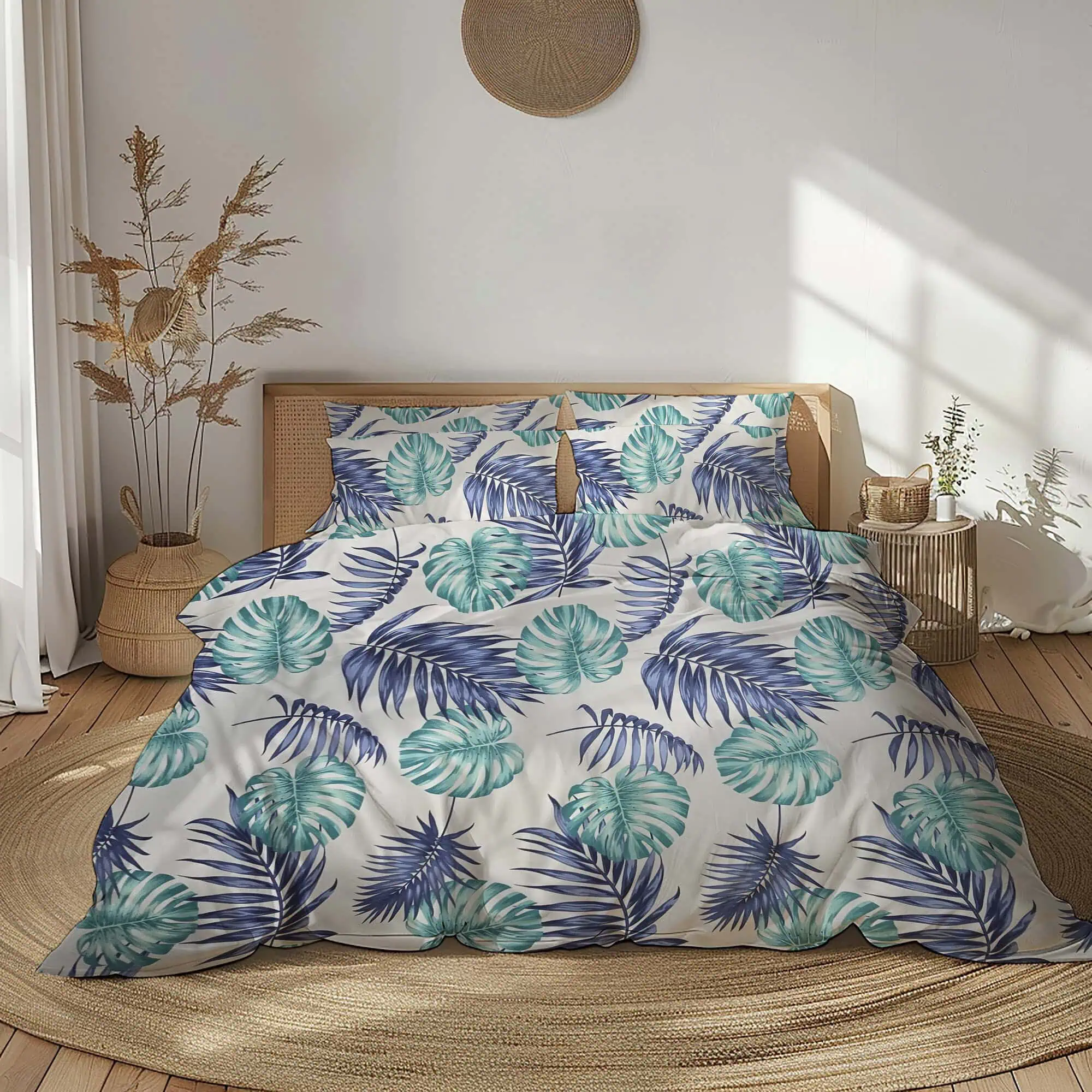 Set lenjerie pat 100% bumbac ranforce , model tropical albastru verde G-9910.3