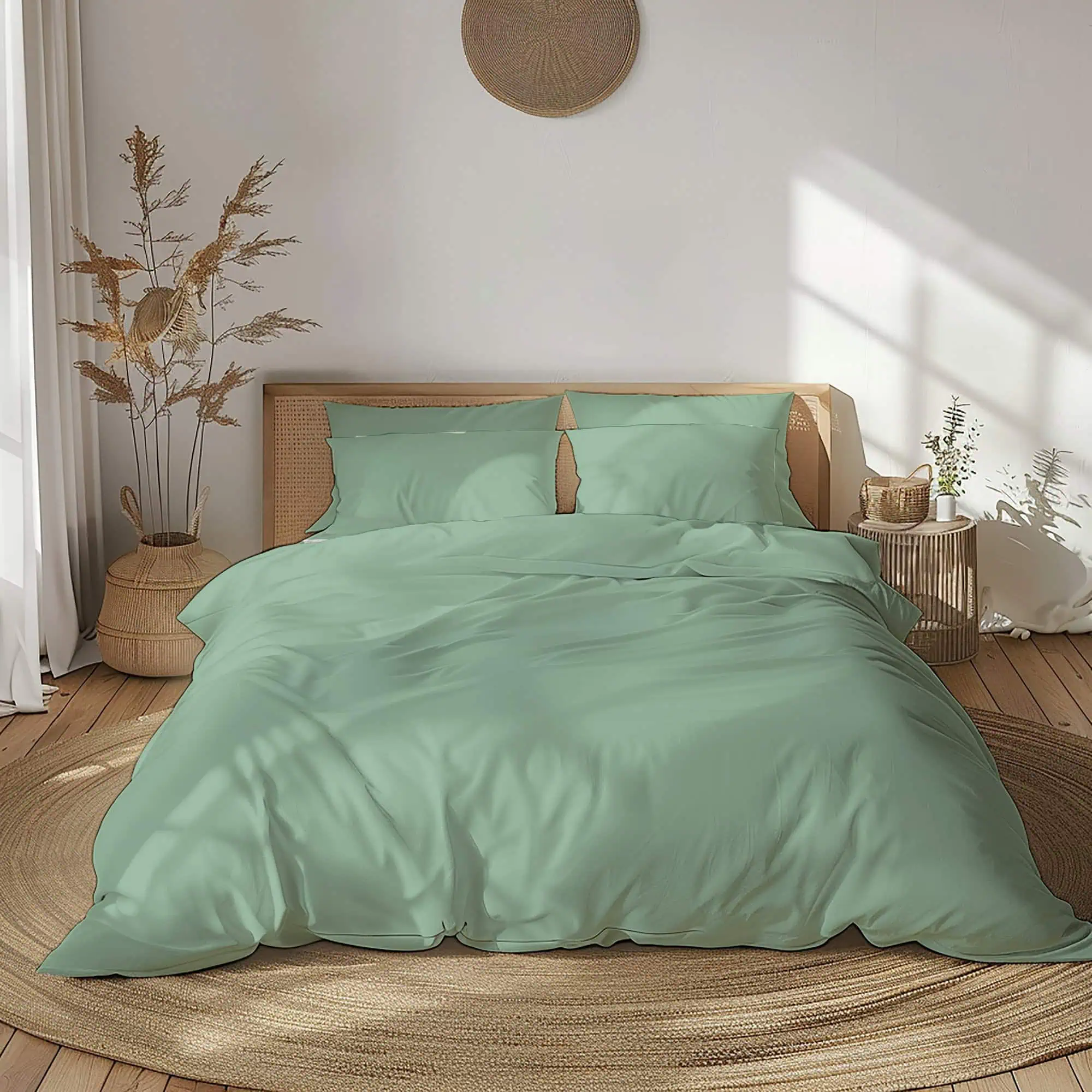 Set lenjerie pat 100% bumbac ranforce , model Uni Verde 7428 [0]