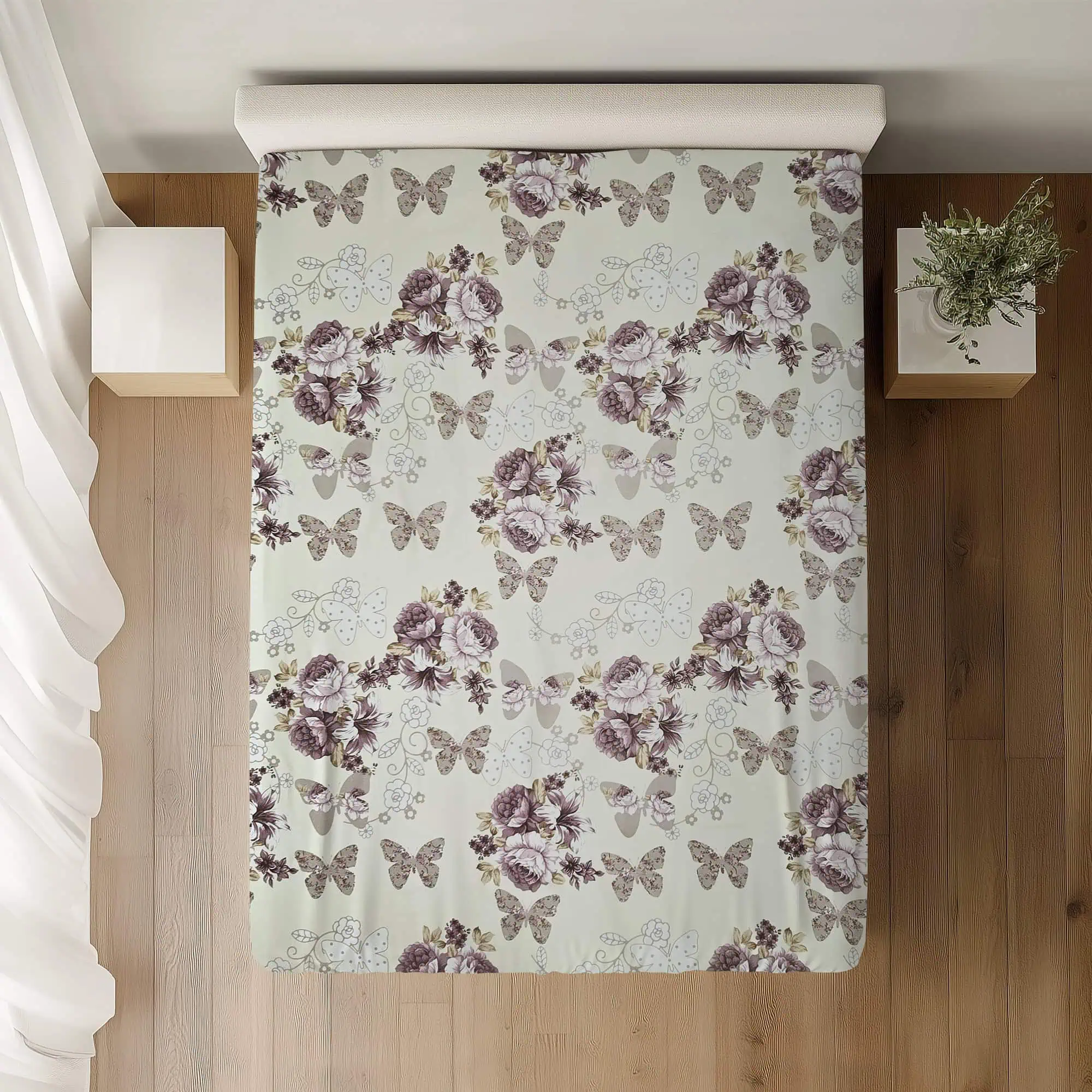 Set lenjerie bumbac standard model floral cu fluturi configutrabila [2]