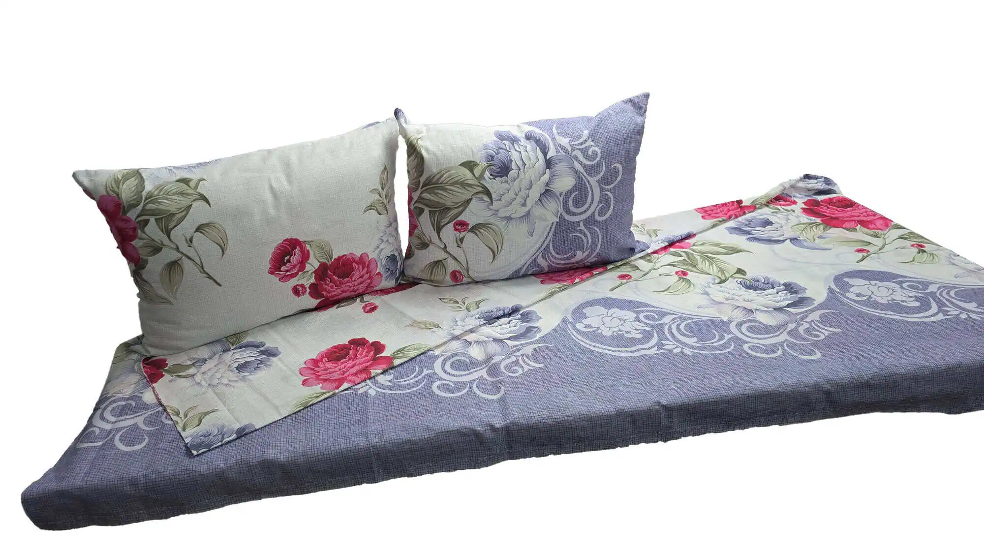Set lenjerie bumbac standard model floral roz mov personalizabil [5]