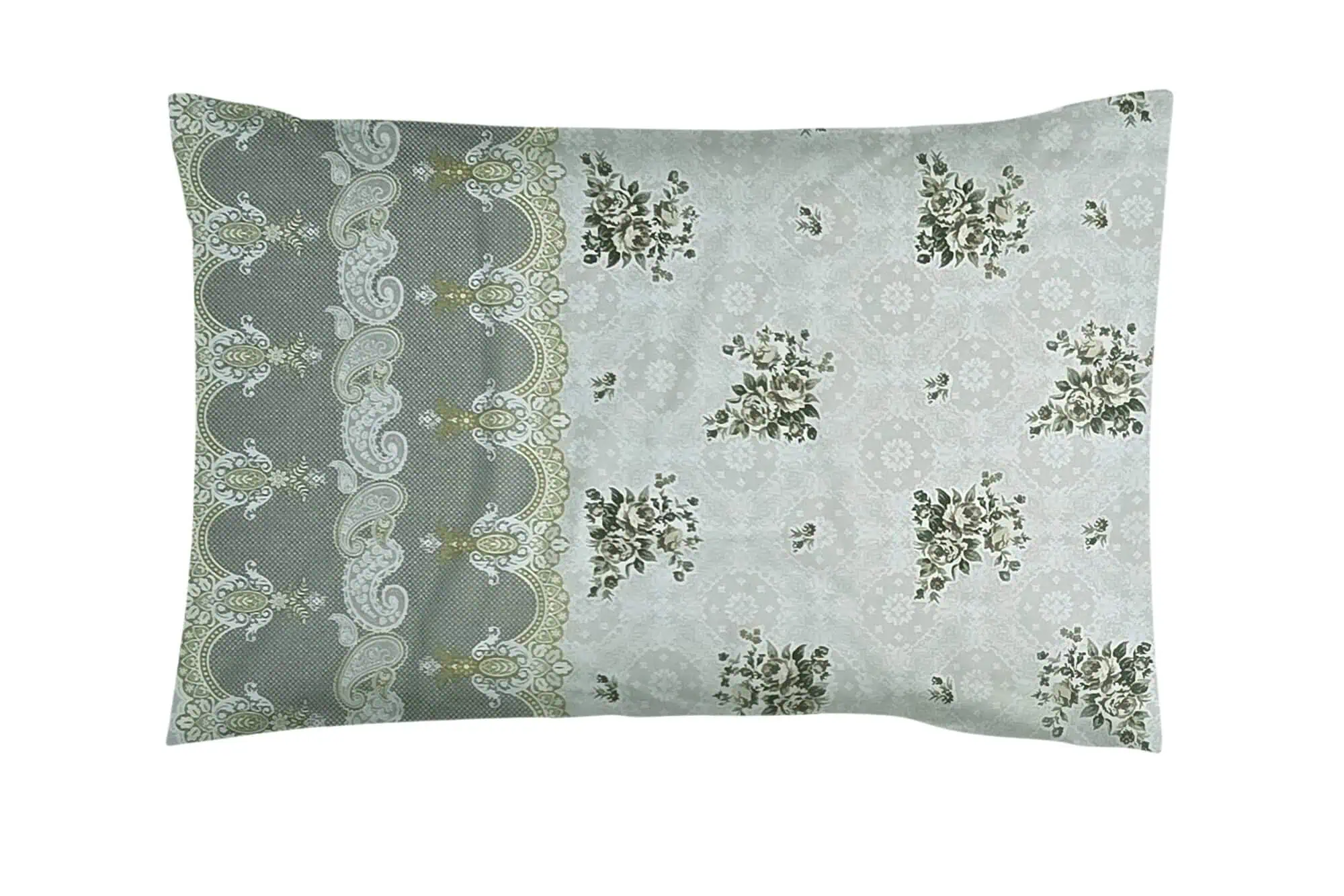 Set lenjerie bumbac standard model floral verde gri configurabila [3]
