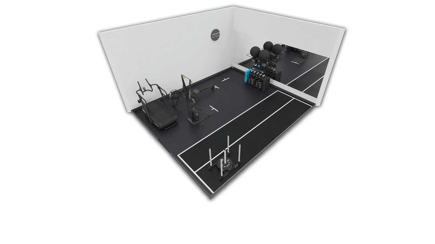 CENTR X HYROX 2 Lanes cu End Zones - Fara Logo (16.2m L x 2m W | 348.75 ft² [5]