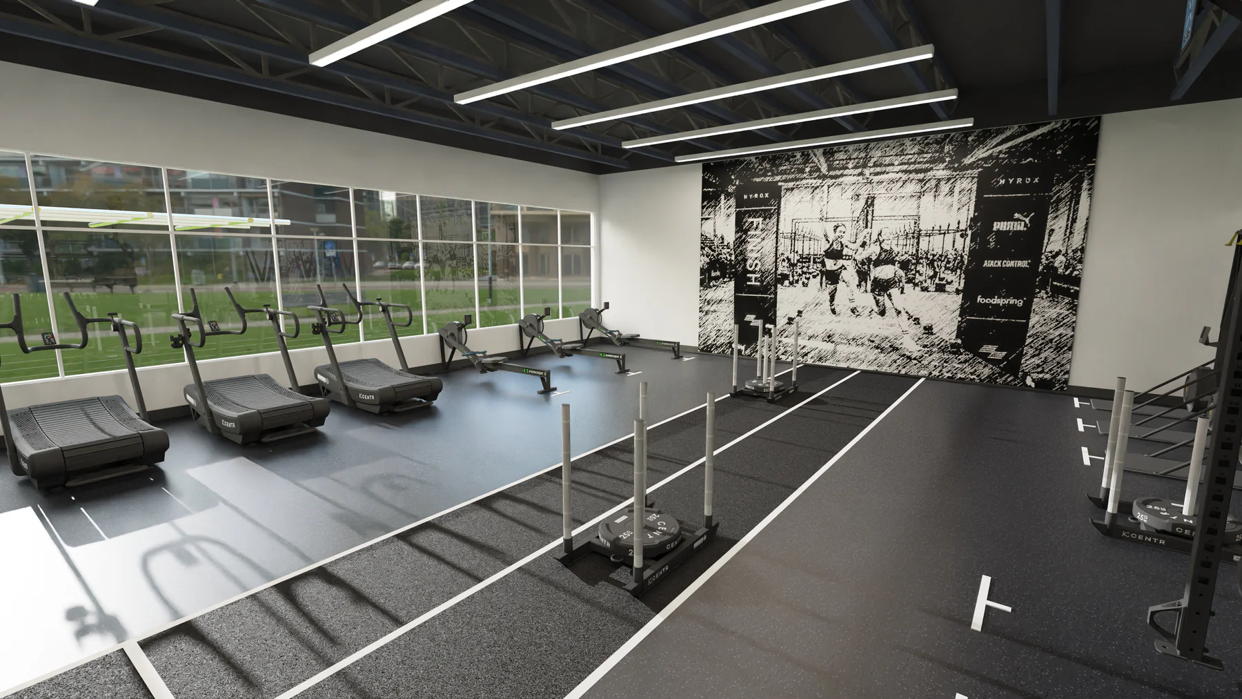 CENTR X HYROX 2 Lanes cu End Zones - Fara Logo (16.2m L x 2m W | 348.75 ft² [3]