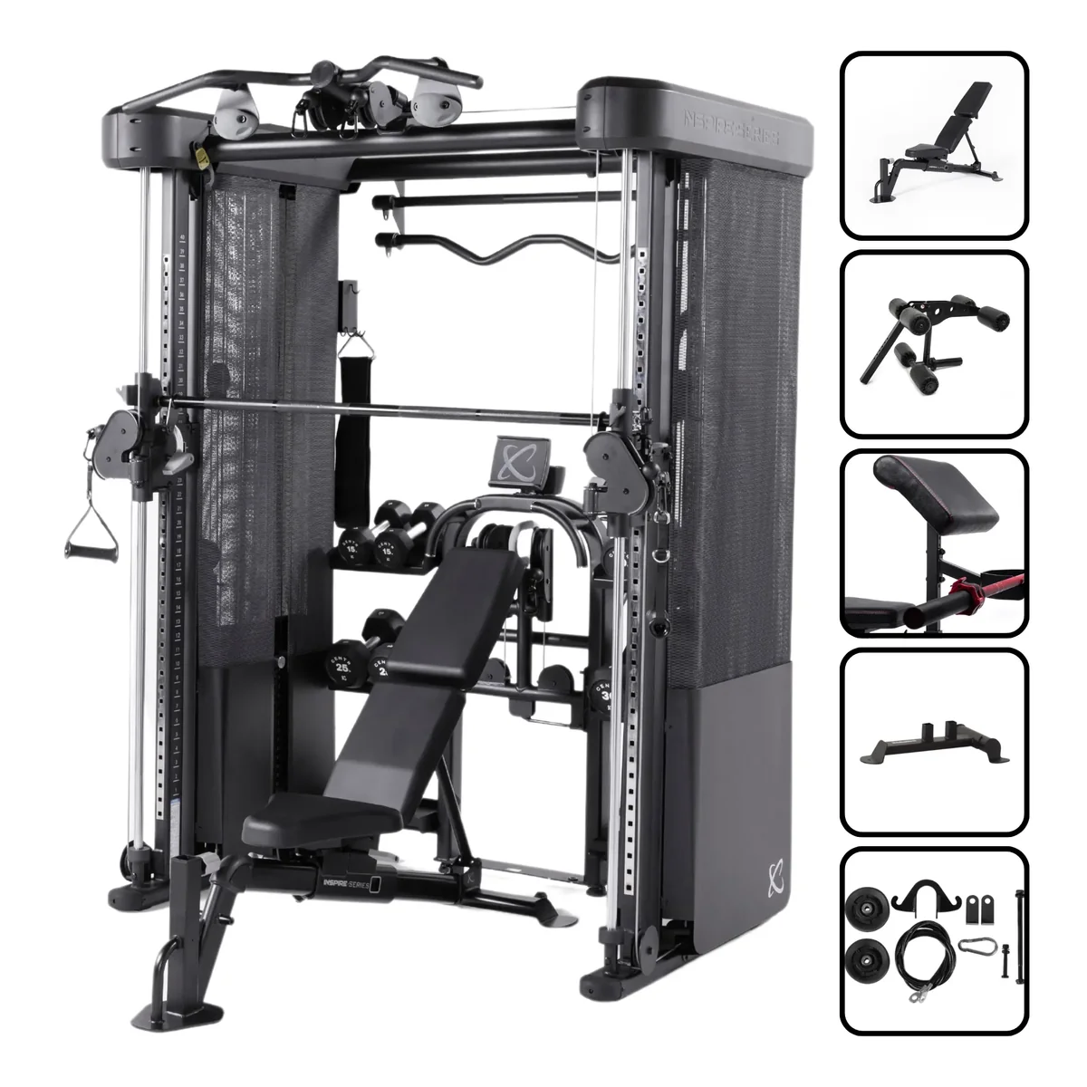 Home-Gym - Set Sistem multifuncțional Smith Machine cu banca inclusa -Centr Inspire Series FT2 PRO+FID7.1