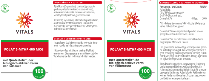 Folat 5-MTHF 400mcg 100 cps, Vitals [4]