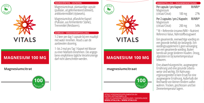 Magneziu Citrat 100 mg 100 cps, Vitals [4]
