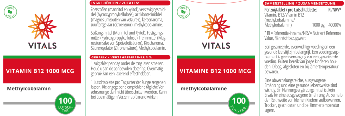Vitamina B12 (Metilcobalamina) 1000mg 100 cpr, Vitals [4]