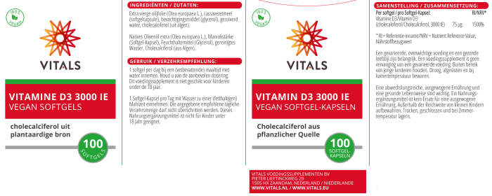 Vitamina D3 Vegan 3000 UI, 100 capsule moi, Vitals [4]