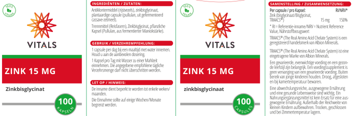 Zinc bisglicinat 15mg 100 cps, Vitals [4]