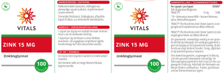 Zinc bisglicinat 15mg 100 cps, Vitals [3]
