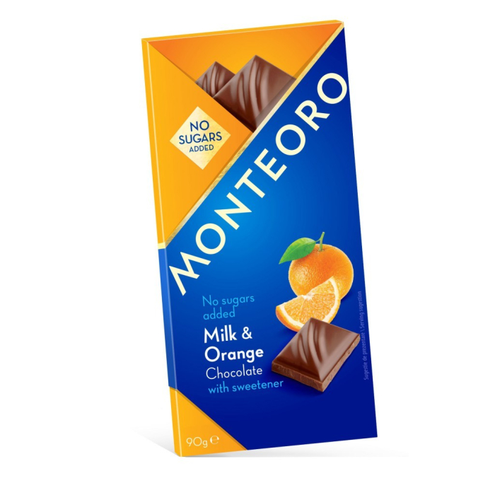 Ciocolata cu Lapte,Portocale,fara Zahar 90g Monteoro [2]