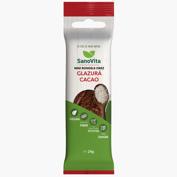 Mini Rondele Orez Cacao Fara Zahar, 24g, Sano Vita [2]