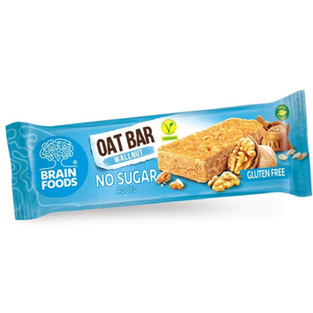 Dulciuri, patiserii - Baton de Ovaz cu Nuca fara Gluten si fara Zahar 70gr Brain Foods