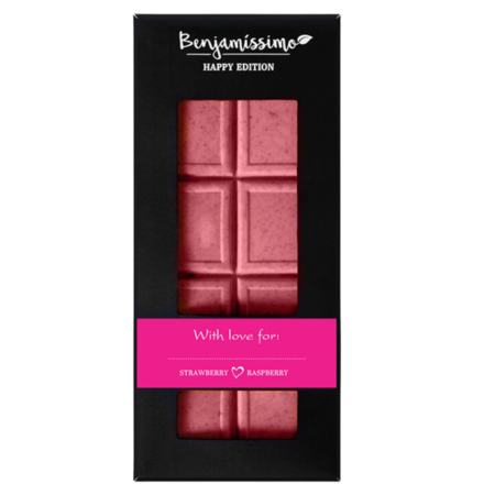 Alimente - Ciocolata Bio cu Capsuni si Zmeura, Happy Edition, 60g, Benjamissimo
